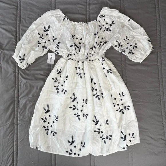 Kindred Anthropologie White Navy Embroidered Peasant Midi Dress 3X NWT Boho - Picture 7 of 14